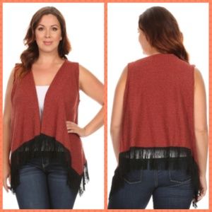 Rust Red vest with fringe PLUS SIZE pack of 3
